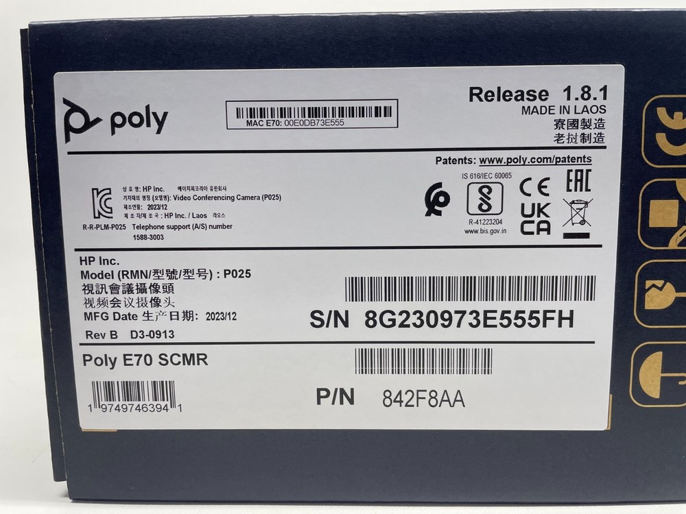 HP Poly Studio E70 SCMR P025 Smart Video Conferencing Camera Model 842F8AA