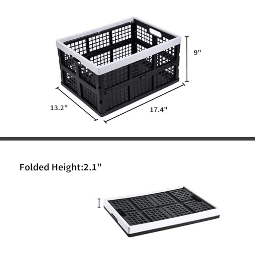 3-Pack Plastic Collapsible Storage Crates-30L,Foldable Plastic Black+Gray
