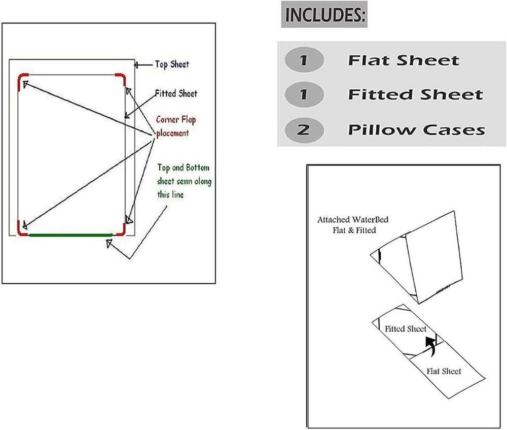 Waterbed Sheets Set - 4 Piece Attached with Fitted Sheet Cool Breathable and ...