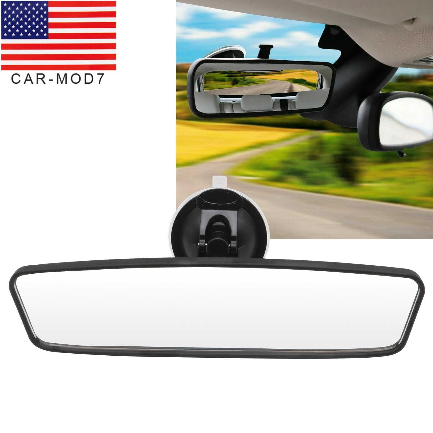 Glass Suction Cup Stick On Interior Wide Car Truck Universal Rear View Mirror