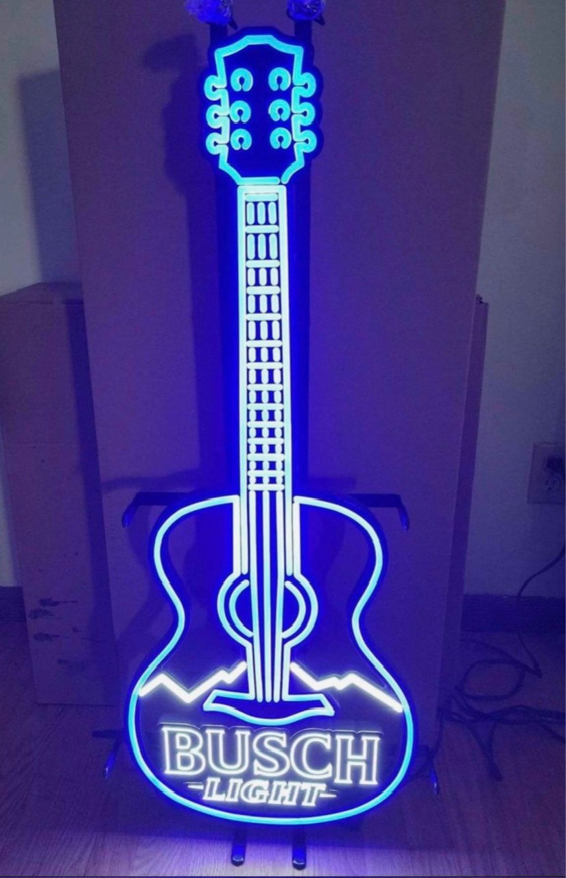 BUSCH LIGHT GUITAR LED BEER BAR SIGN MAN CAVE GARAGE DECOR LIGHT NEW LARGE 40'