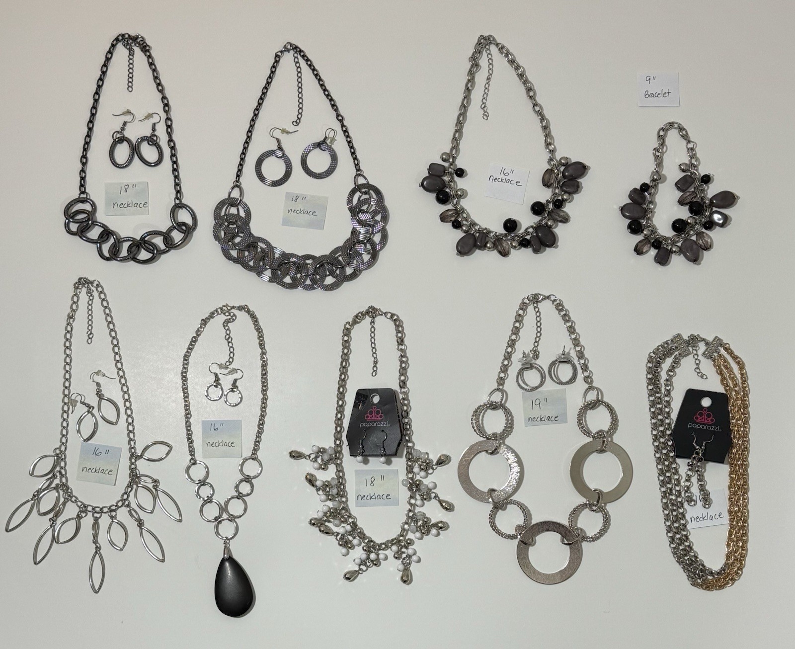 Paparazzi Jewelry Lot 16 pc - 8 Necklace Earring Sets & Bracelet - Mixed Metals
