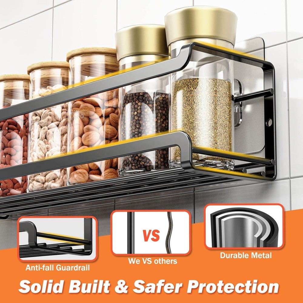 Stylish Wall Mounted Spice Rack - 2 Pack for Kitchen & Pantry Organization