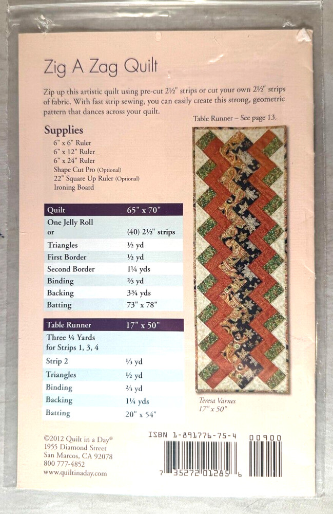 Zig A Zag Quilt - Quilt in a Day - Pattern Only
