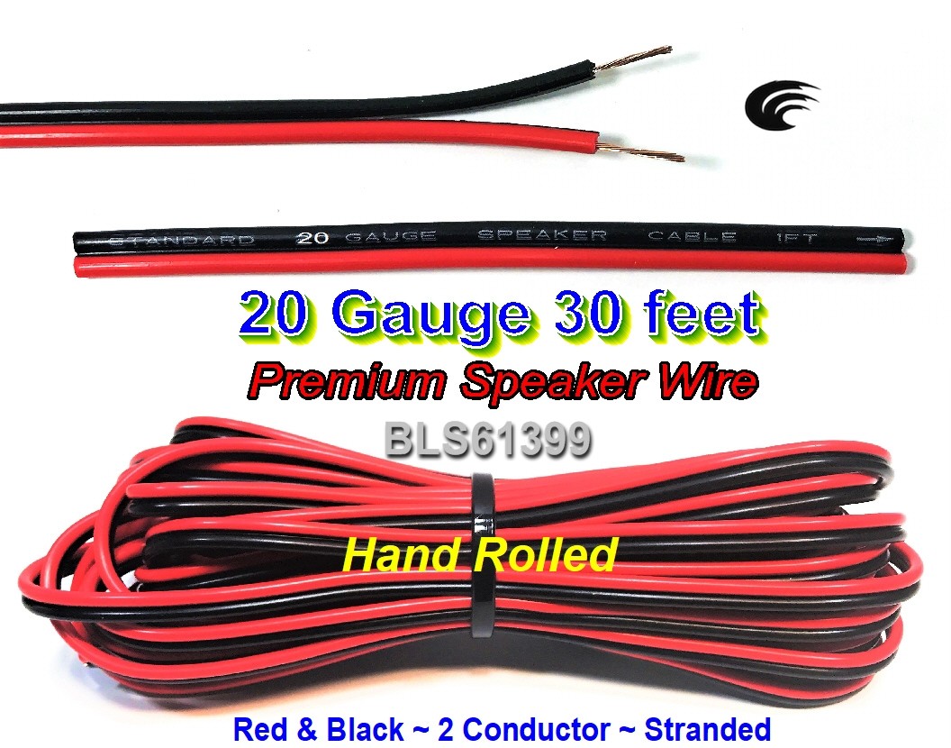 30' ft Red Black 20 Gauge SPEAKER WIRE Cable Home Car Audio Wiring 12V DC Power
