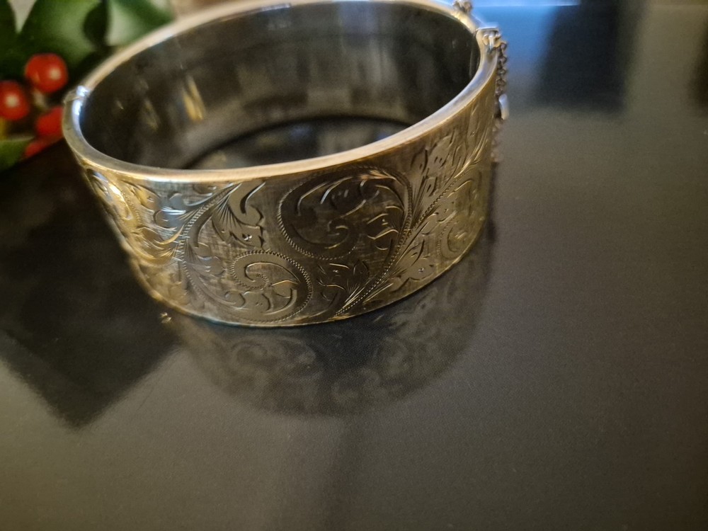 9ct Gold Front On Silver 1938 Wide Silver Bangle