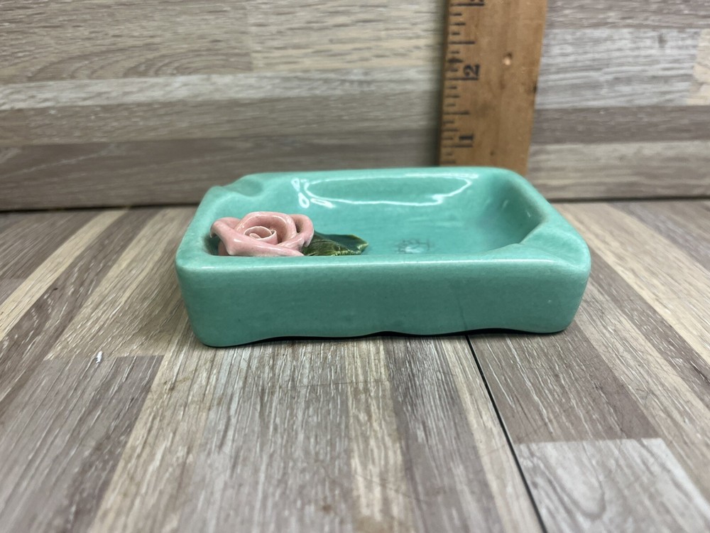 Blue ceramic ashtray with Rose