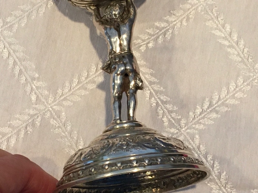 ANTIQUE GERMAN .800 Silver Cup w/ Glass Liner & Punti Based Stem