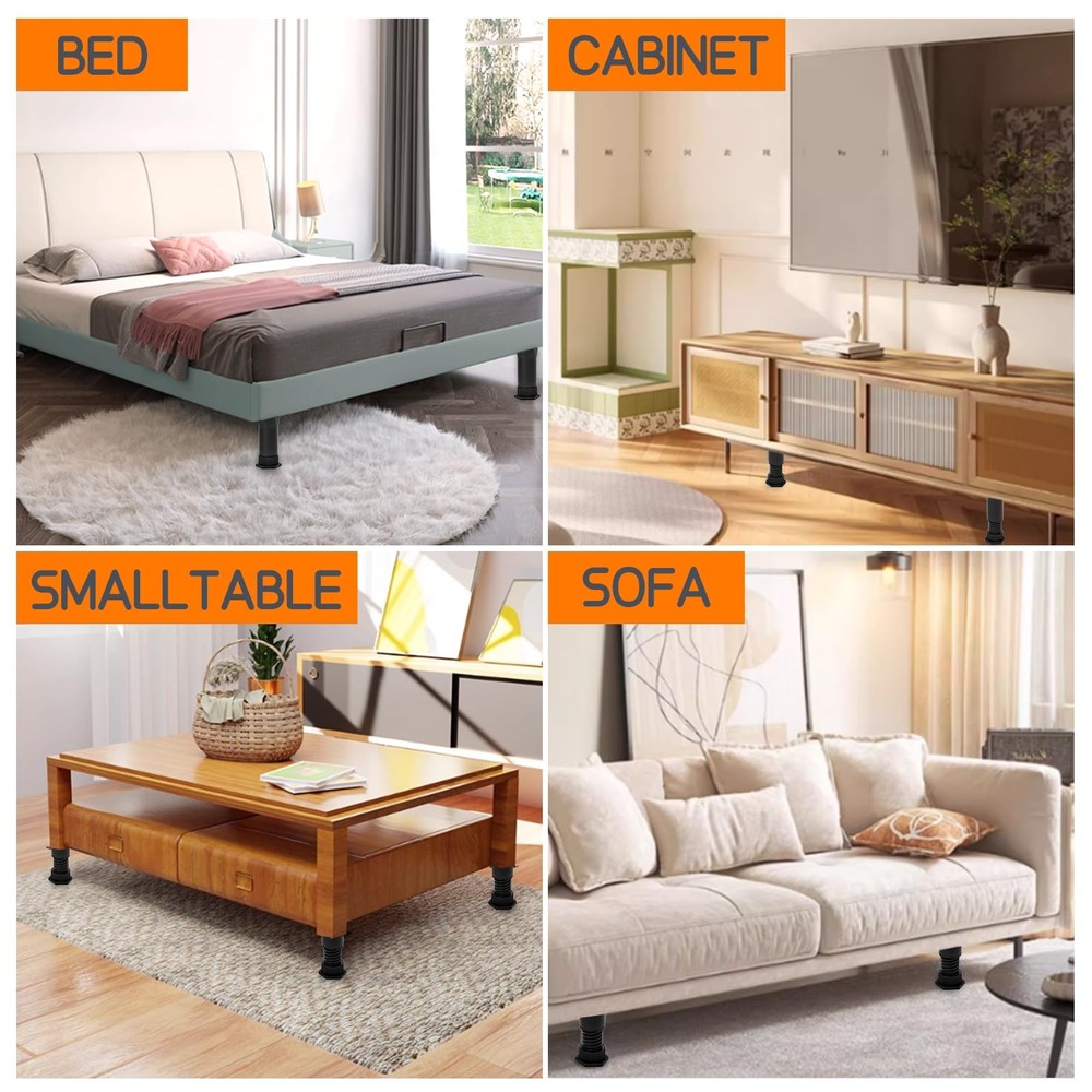 6PCS Bed Frame Support Legs Adjustable (7.75"-13.5") - Heavy Duty for Maximum...