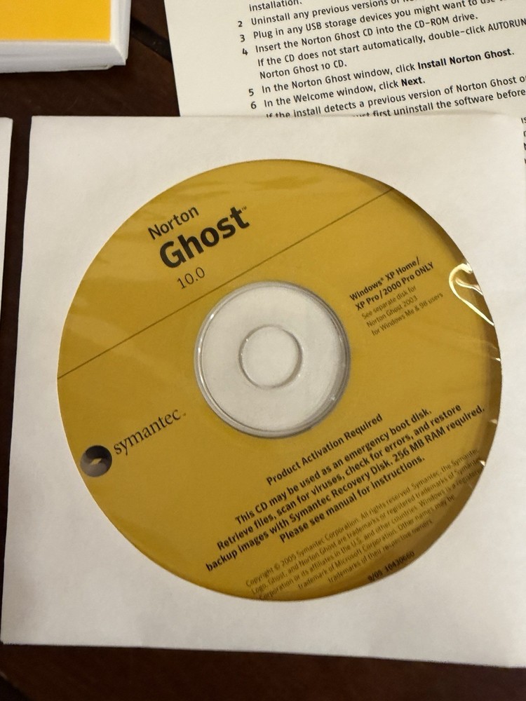 Symantec Norton Ghost 10.0 PC CD Windows Save Back Up Recover Data Files READ