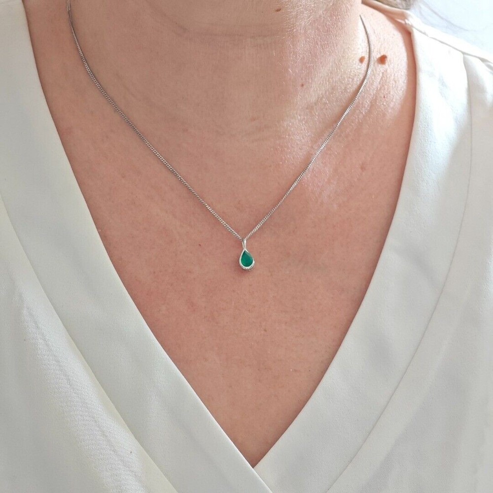 Onyx Green Set Pendant Earrings Sterling Silver Studs Infinity Loop