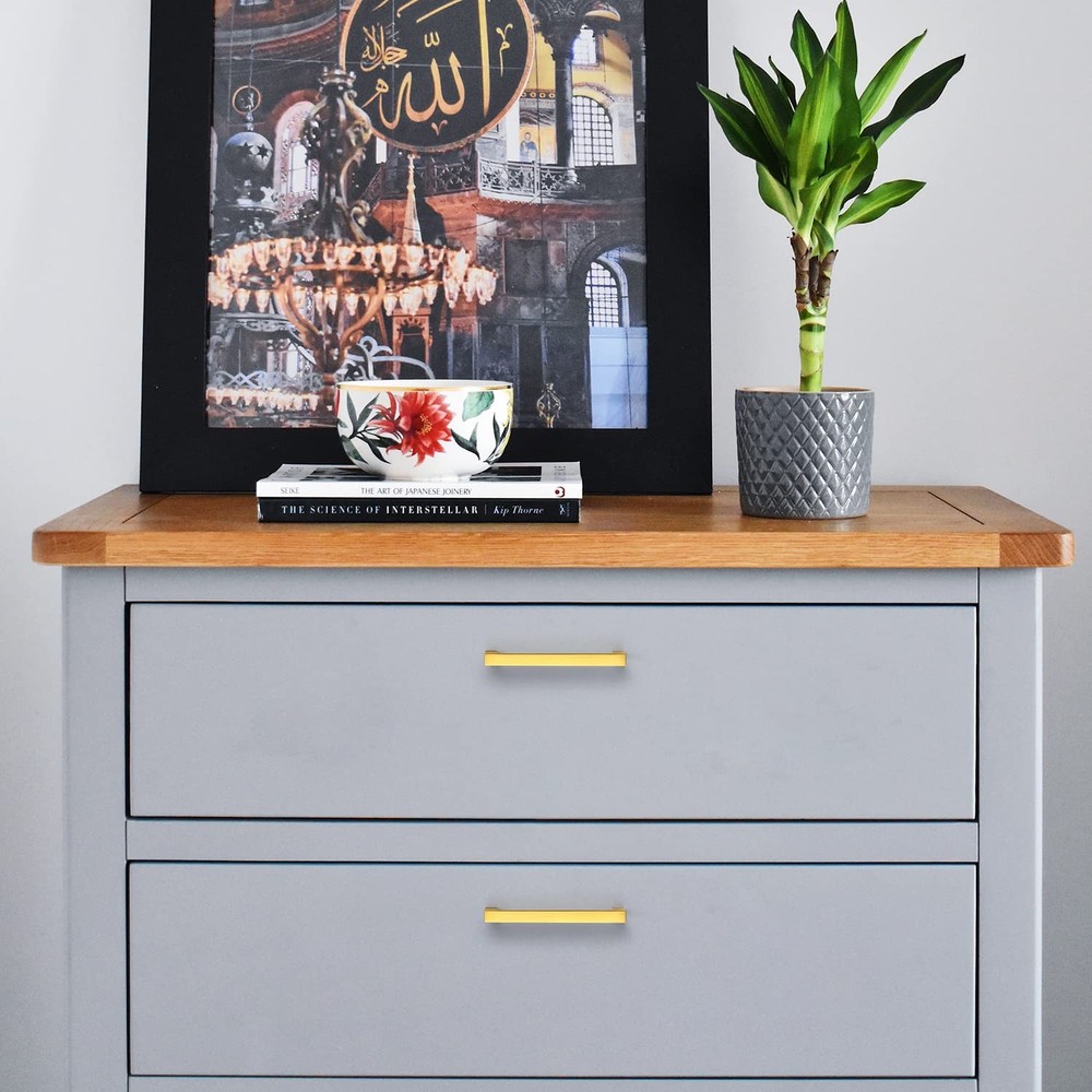 5 Pack Solid 4 Inch Kitchen Square Cabinet Handles Brushed Brass Cabinet Pull...