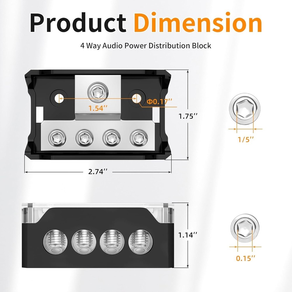 High-Performance 4-Way Power Distribution Block for Car Audio Systems - 2 Pack