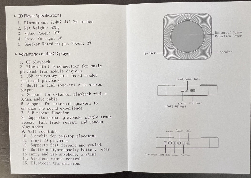 Portable Bluetooth Speaker, USB/CD Player multi model wall mount remote control