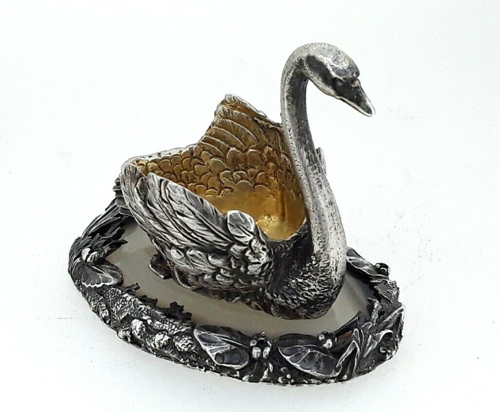 Antique Russian silver gilt and Agate Saltcellar.
