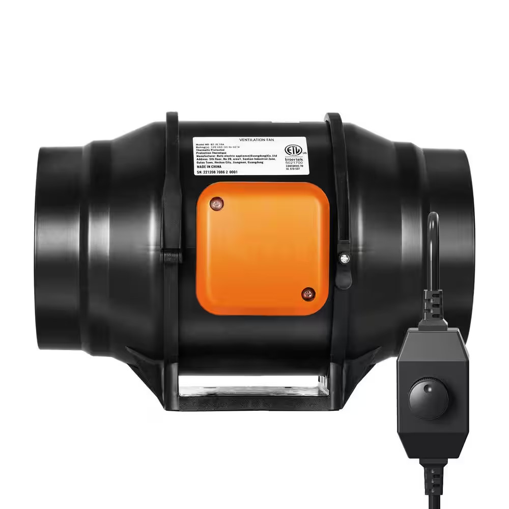 Inline Duct Fan, 6 In. 400 CFM with Variable Speed Controller, Quiet Ac-Motor Ve