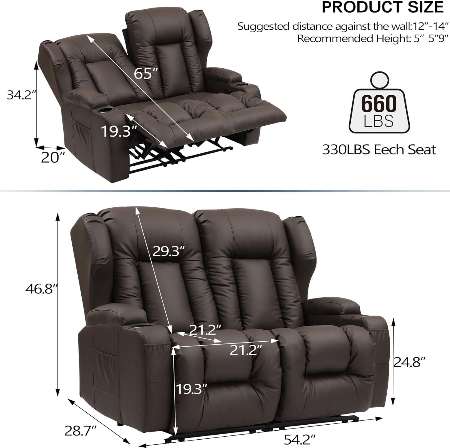 Loveseat Recliner Sofa Manual Recliner Loveseat RV Sofa Home Theater Seating