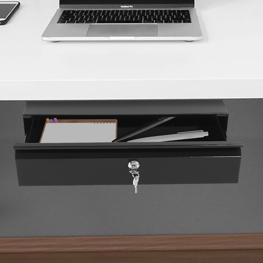 Sliding Pull-Out Under Desk Drawer with Lock for Organized Office Space