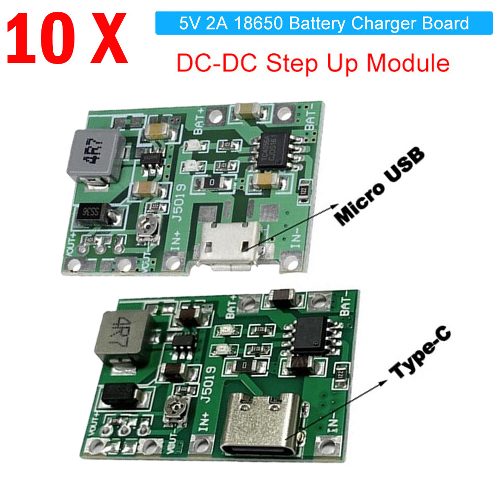 10PCS Micro USB/Type-C 3.7V Lithium Battery Charger Module Boost Step Up 5V 9V