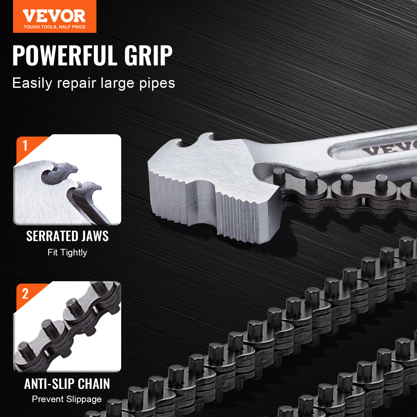 VEVOR Chain Wrench 48 inch Chain Pipe Wrench 13.4 inch Dia Capacity Reversible