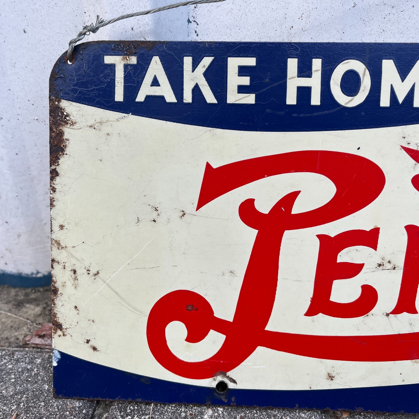 Original 1930's - 1940's Pepsi Cola Double Dot Metal Sign Double Sided