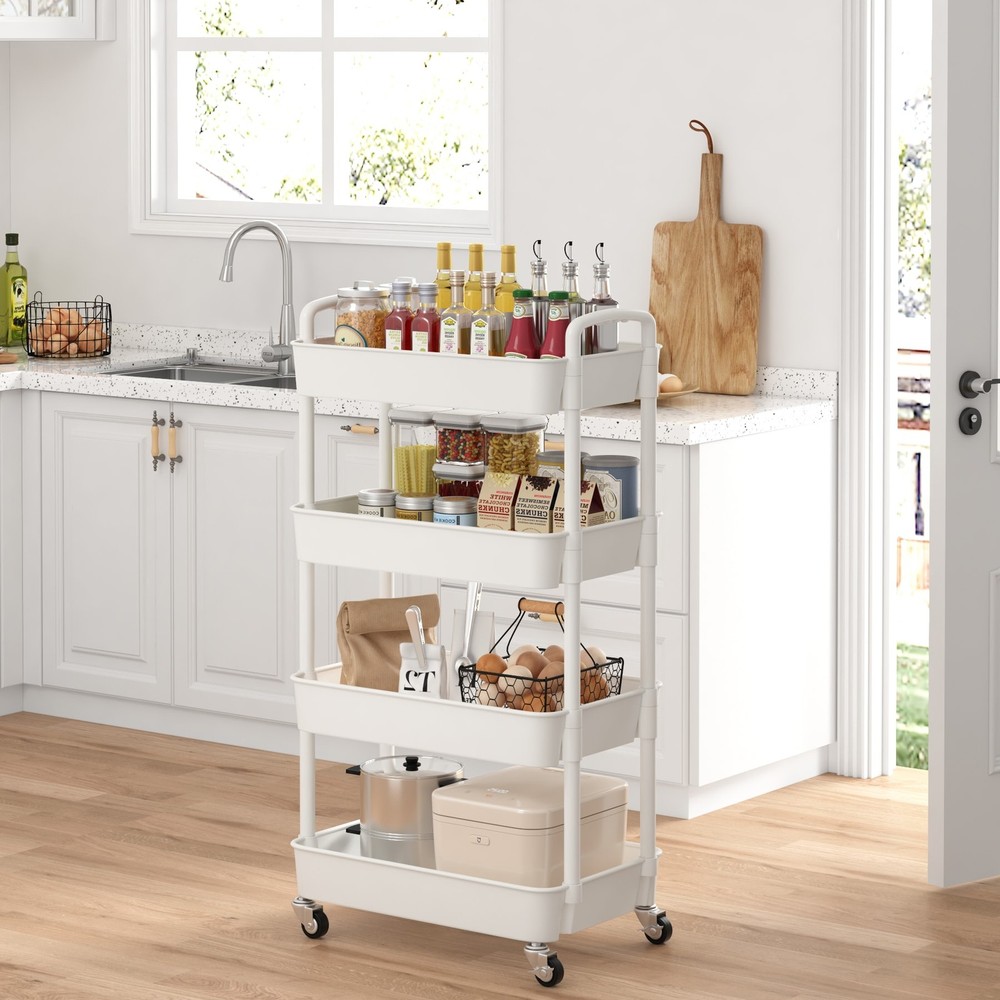 Rolling Utility Storage Shelves Multifunction Plastic Storage Trolley Service