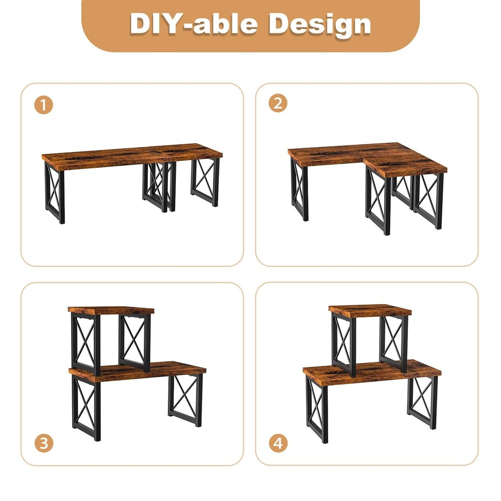 Desk Shelf, 2 Tier Wood Desktop Bookshelf, Adjustable Freestanding Stackable ...