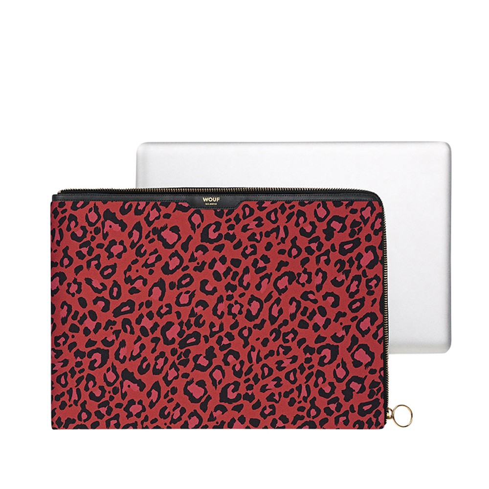 NEW Wouf Laptop Sleeve Red Leopard