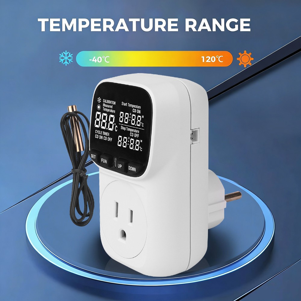 Digital Thermostat Outlet Plug Temperature Controller Heating Cooling w/ ProbejG
