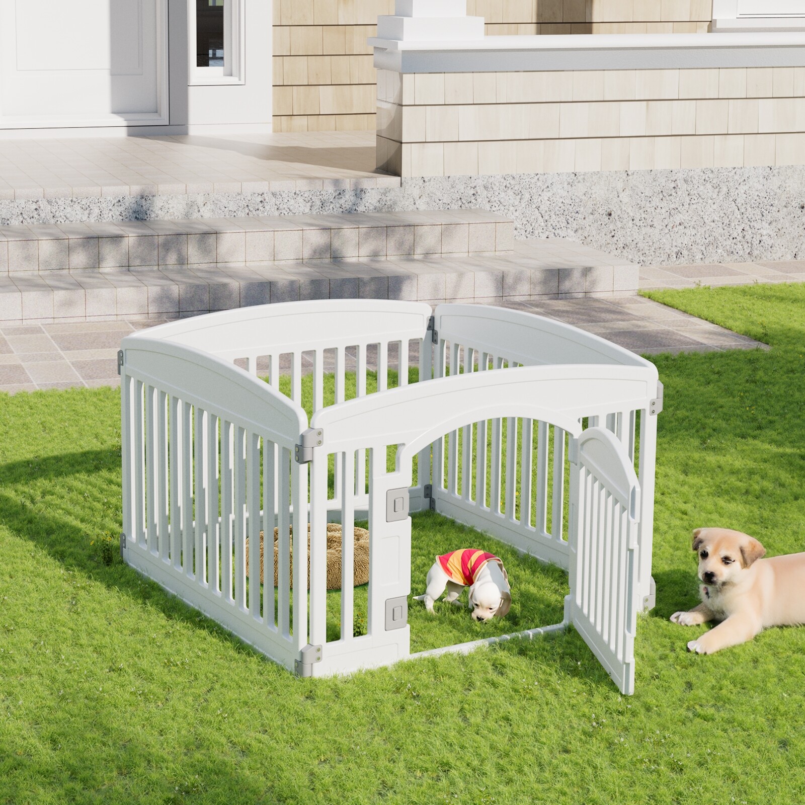 Pet Playpen Plastic Dog Playpen Lockable Sliding Door 4/6 Panel 24in Suction Cup
