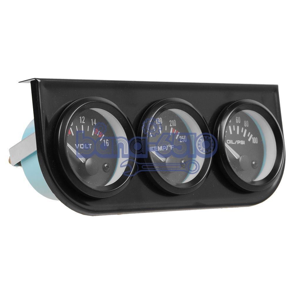 2" 52mm 3-in-1 Auto Car Triple Gauge Set Kit Water Temp Oil Pressure Volt Meter