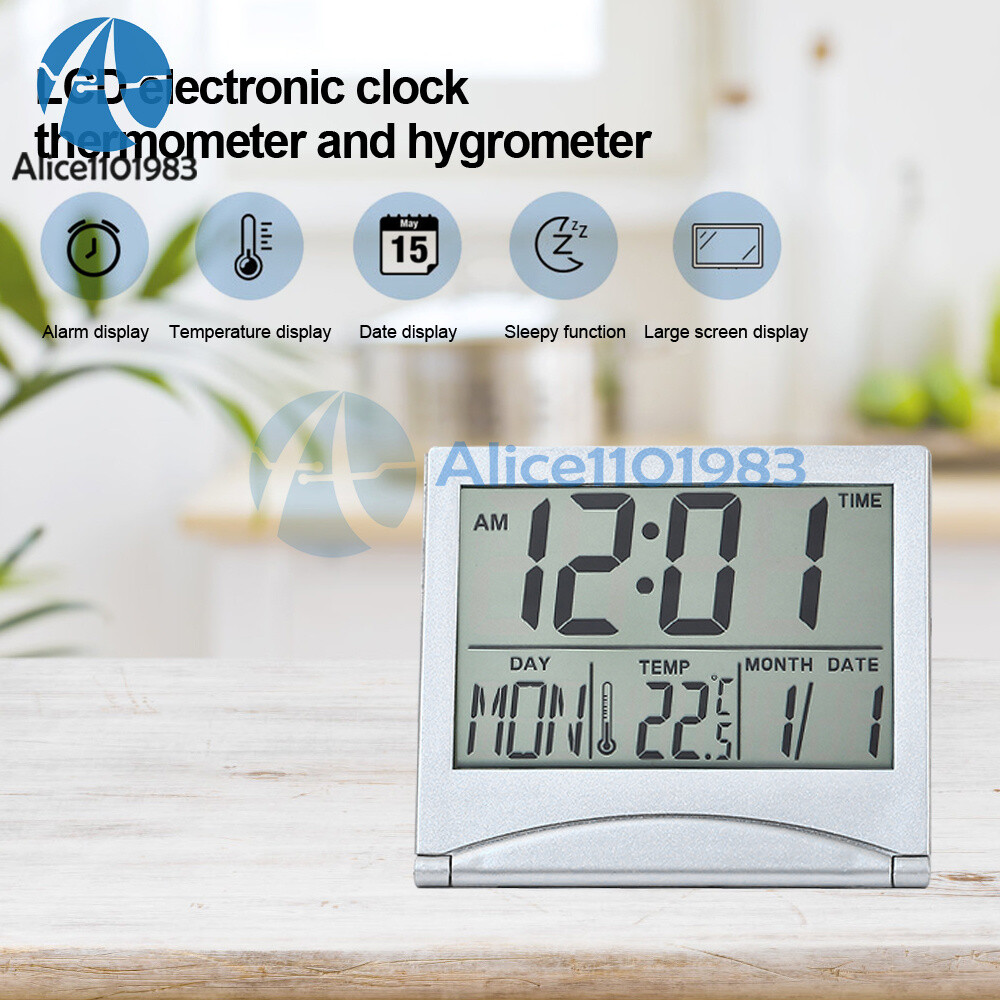Digital Travel Alarm Clock Foldable Calendar Temperature Timer LCD Clock