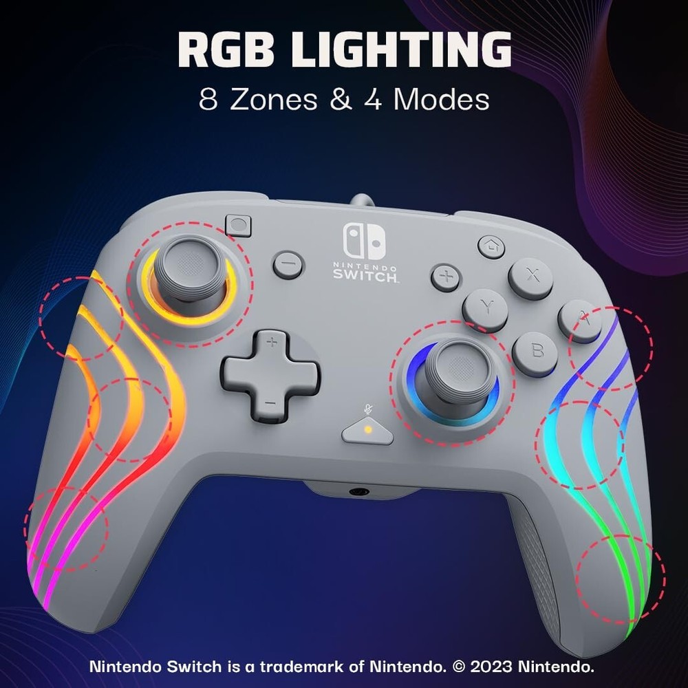 PDP Afterglow Wave Wired LED Controller for Nintendo Switch,OLED - Grey