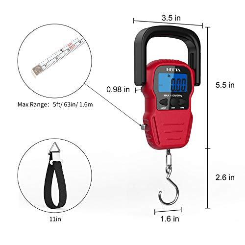 Fish Scale with Backlit LCD Display, Digital Portable Hanging Scale Max Cap110Lb