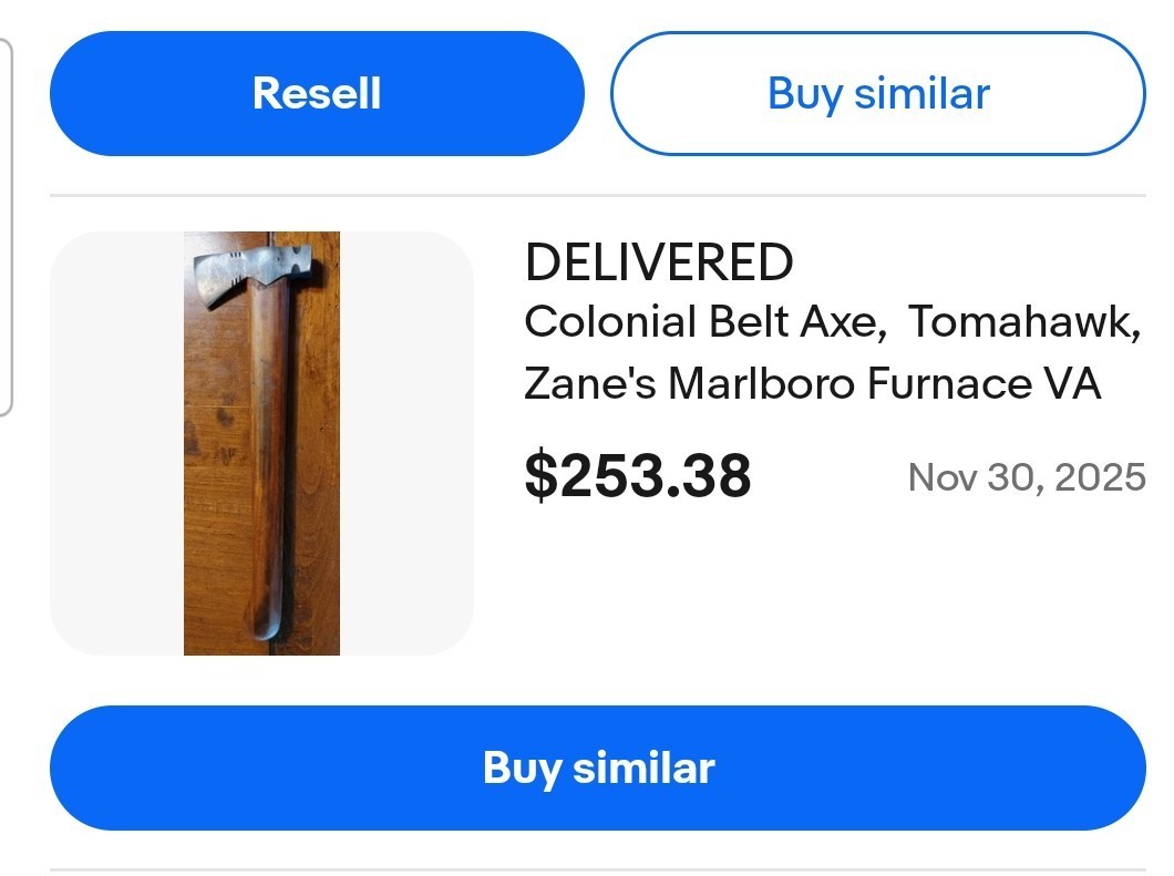 Colonial Belt Axe, Tomahawk, Isaac Zane's Marlboro Furnace VA