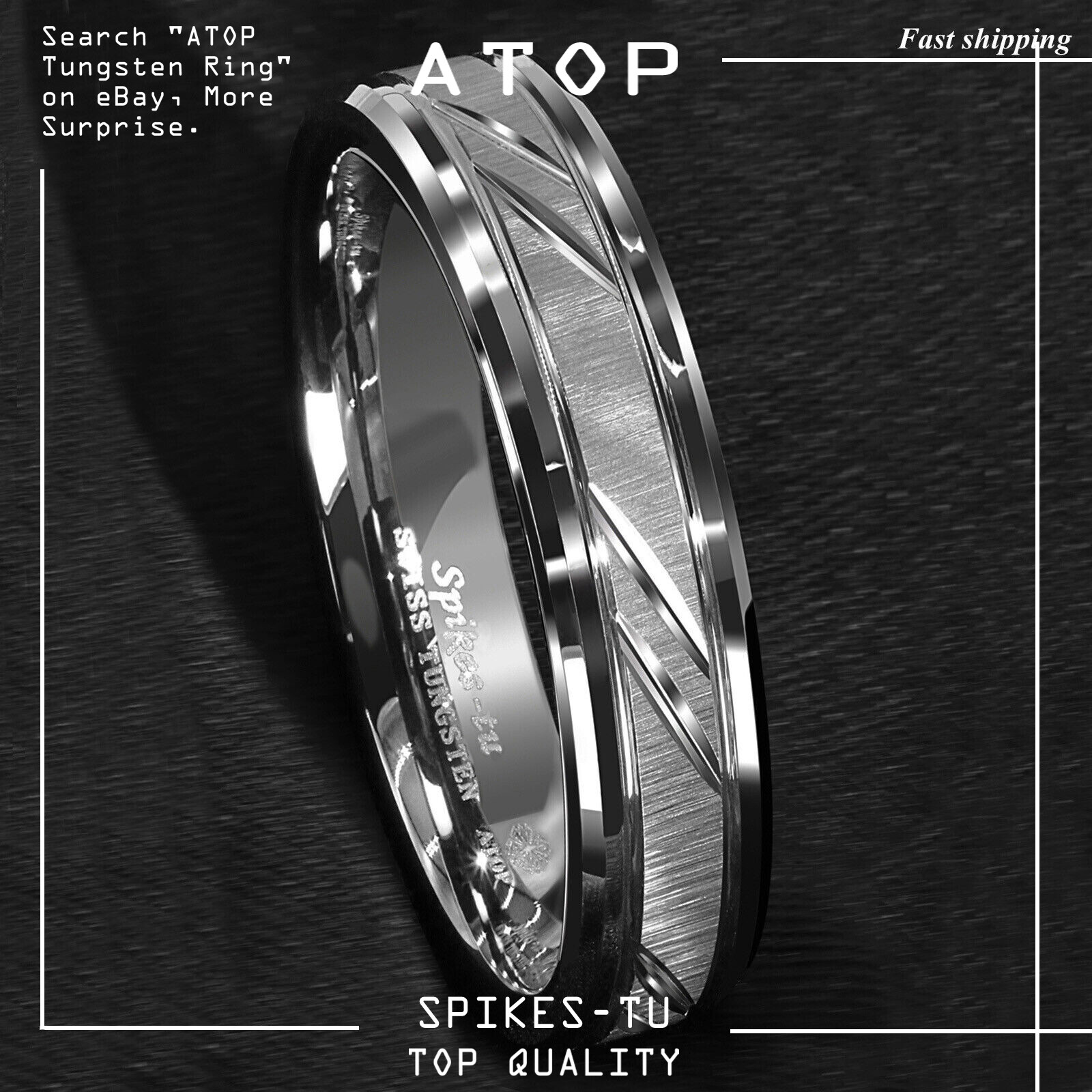 8/6mm Tungsten Carbide Ring Silver leaf New Brushed Style Bridal ATOP Jewelry