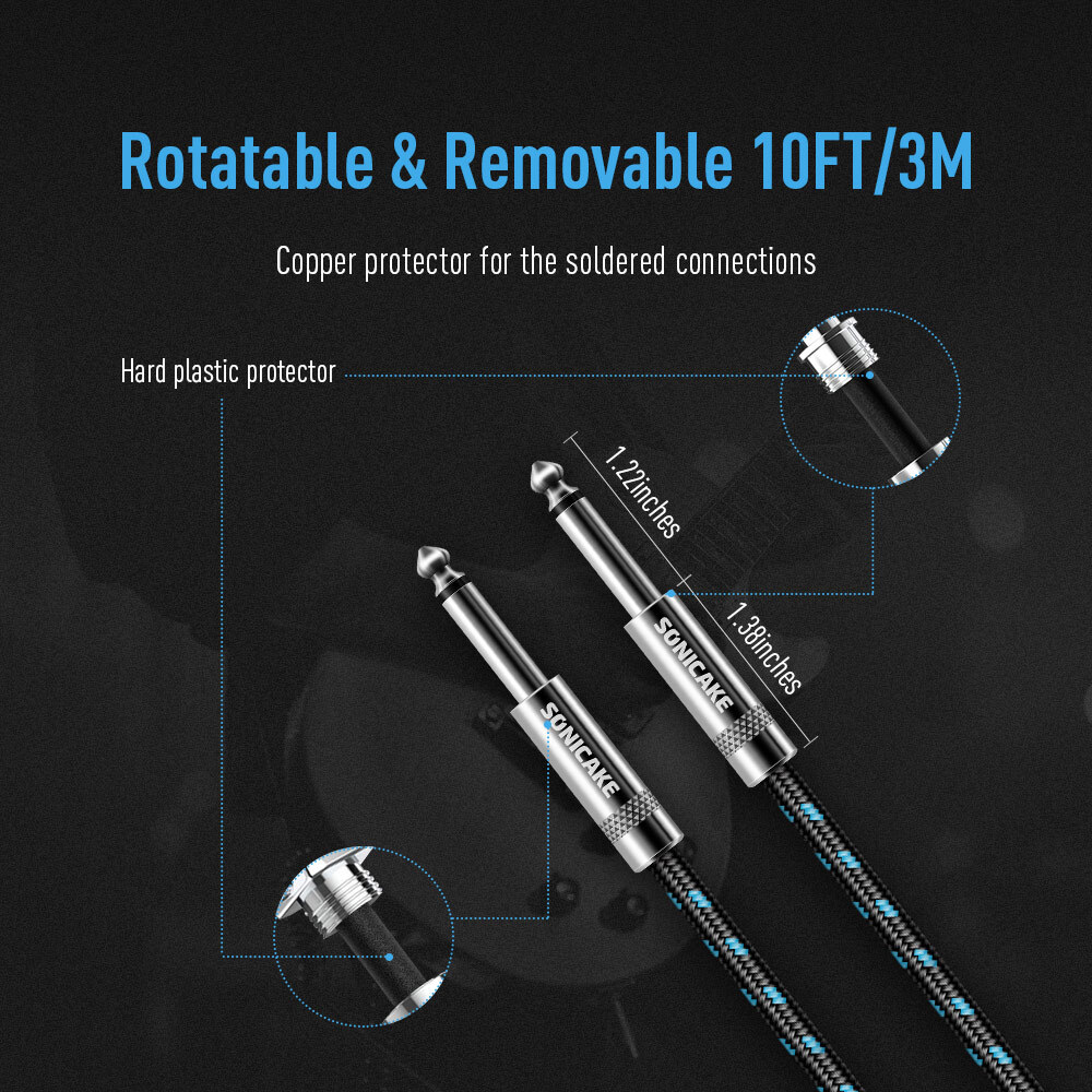 3M Electric Guitar Lead Cord Cable Jacks For Amp Pedals Instrument 6.35mm 1/4"