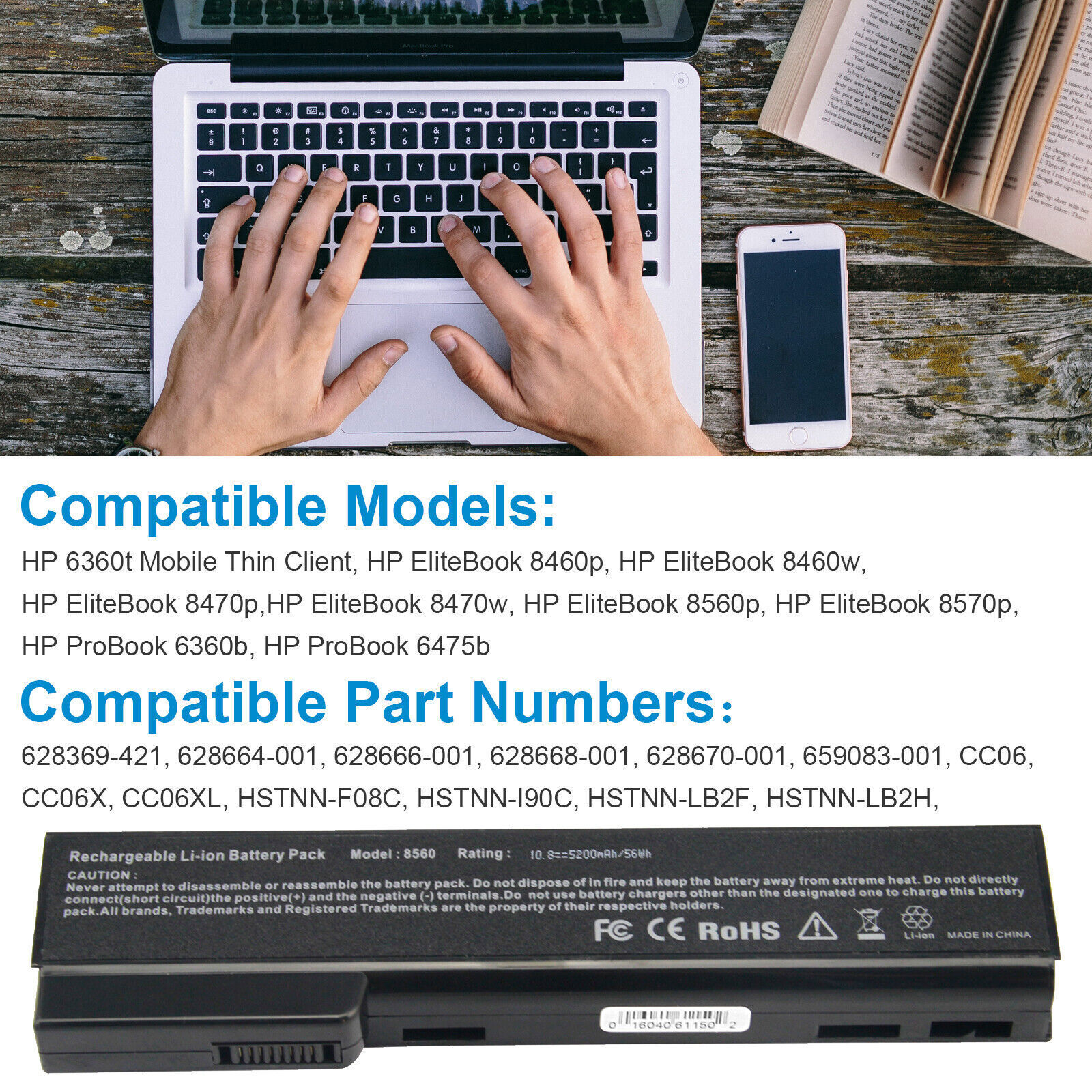 ✅LOT CC06 Battery For HP ProBook 6360b 6460b 6470b 6560b 6565b 6570b 8460P 8470p
