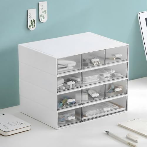 Desktop Organiser with 5 Drawers, Stackable 2 Flat Layers & 5 Drawers, White