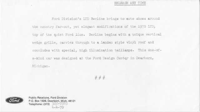 1970 Ford LTD Berline Concept Press Photo and Release 0532