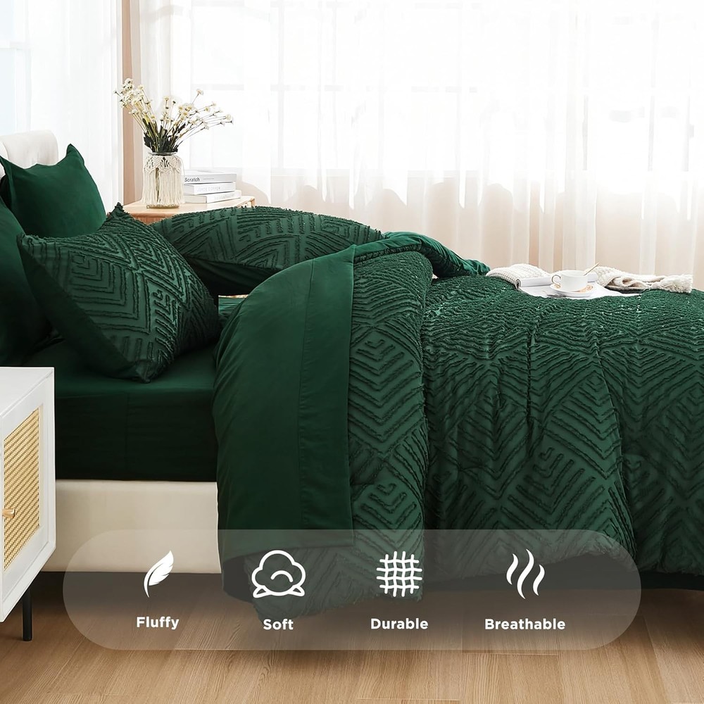 King Size Comforter Set 7 Pieces Dark Emerald Green - Bedding Sets