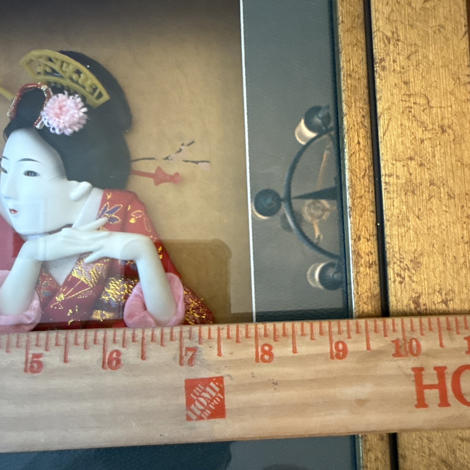 VINTAGE Japanese 3D Porcelain & Fabric Geisha Girl Framed & Matted Shadow Box