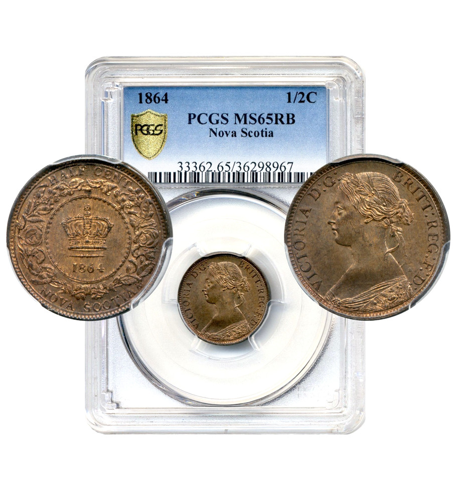 1864 Nova Scotia Half Cent - GEM Uncirculated, PCGS MS65 RB
