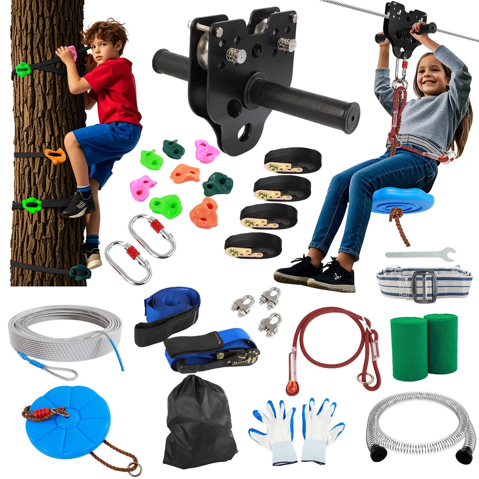 160FT Zipline for Backyard Kids and Adults Up to 400 lbs - Outdoor Zip Lines Kit