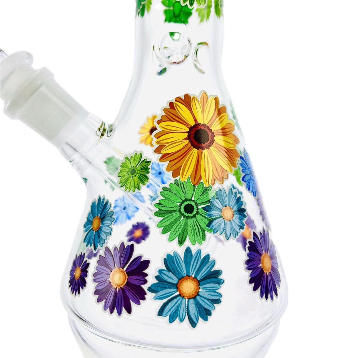 10" Heavy Glass Bong Smoking Hookah Water Pipe Colorful Floral Beaker 14mm Bowl