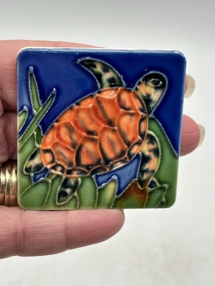 Sea Turtle Tile Magnet 2 3/8” Square Hand Painted