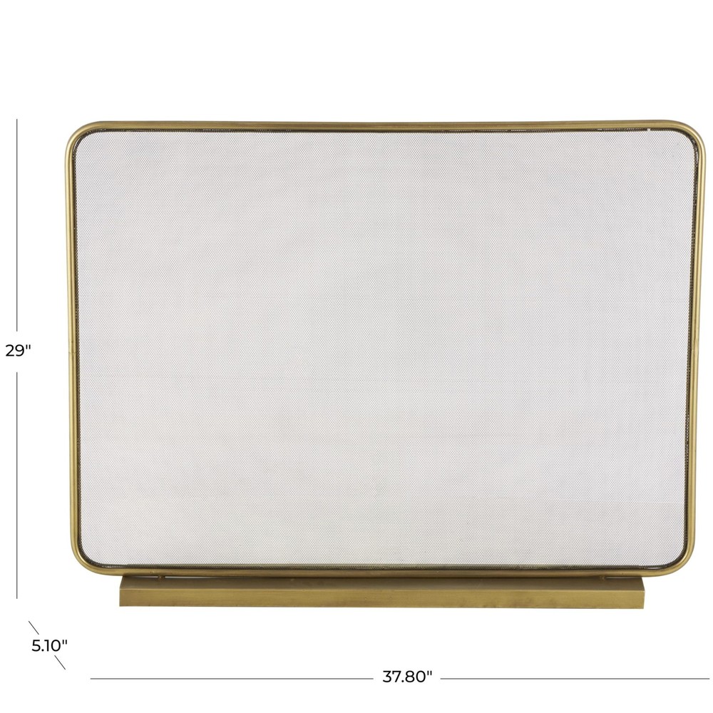 Metal Geometric 1 Panel Fireplace Screen with Rounded Edges and Rectangular B...