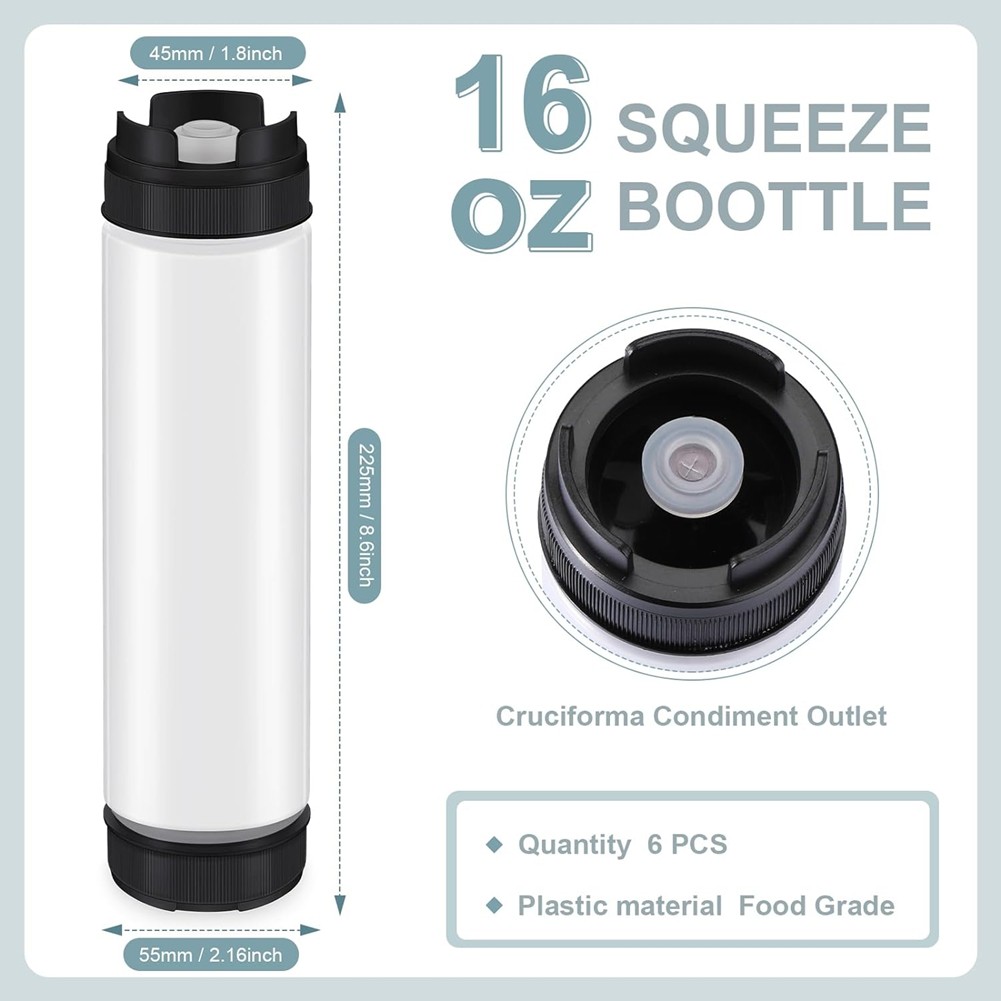 6 Pcs 16 Oz Condiment Squeeze Bottles Inverted Plastic Squeeze Bottle for4966
