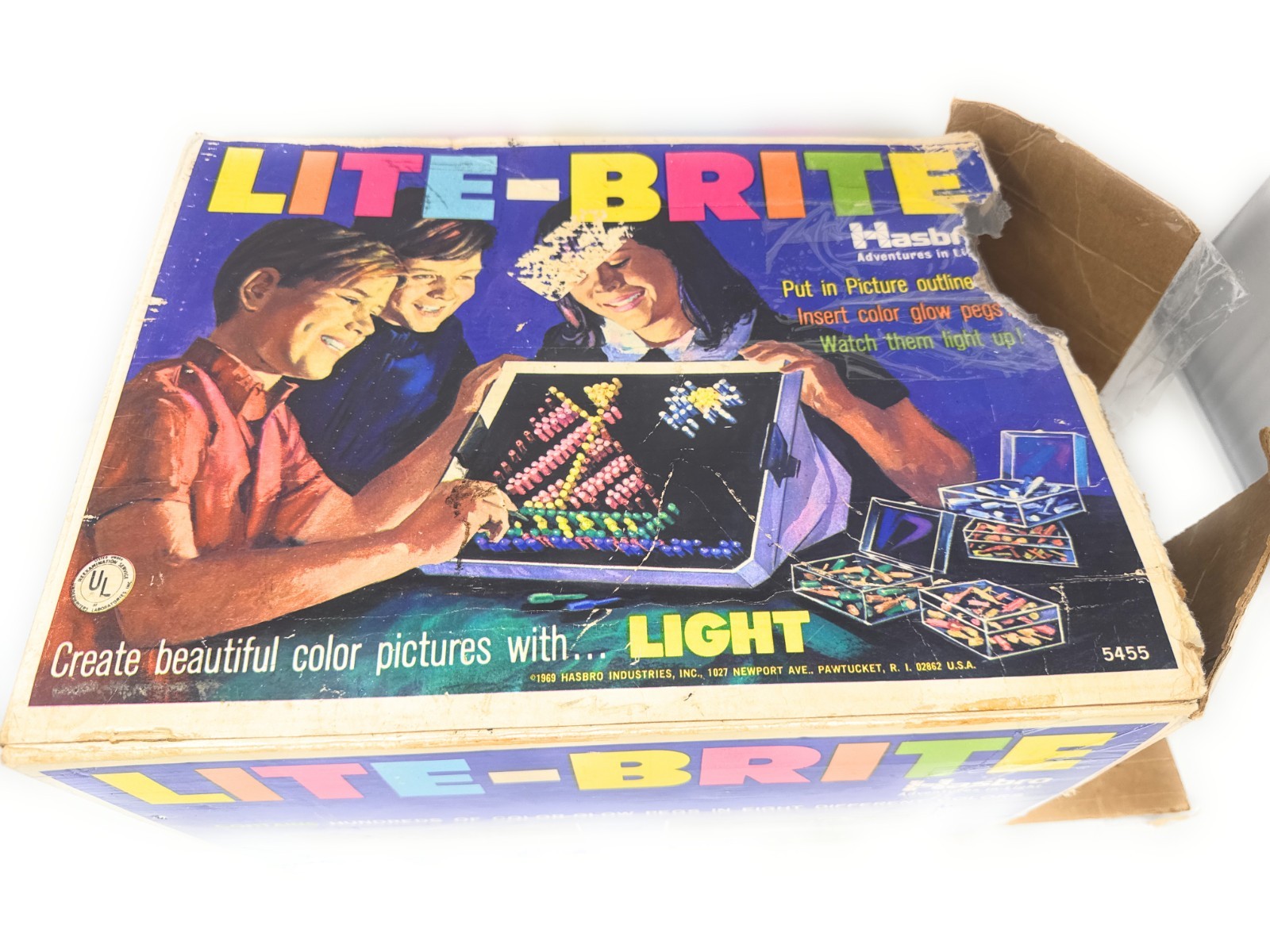 Vintage 1967 5455 Lite-brite Hasbro In Box W/ Pegs Papers Shapes Forms Kit