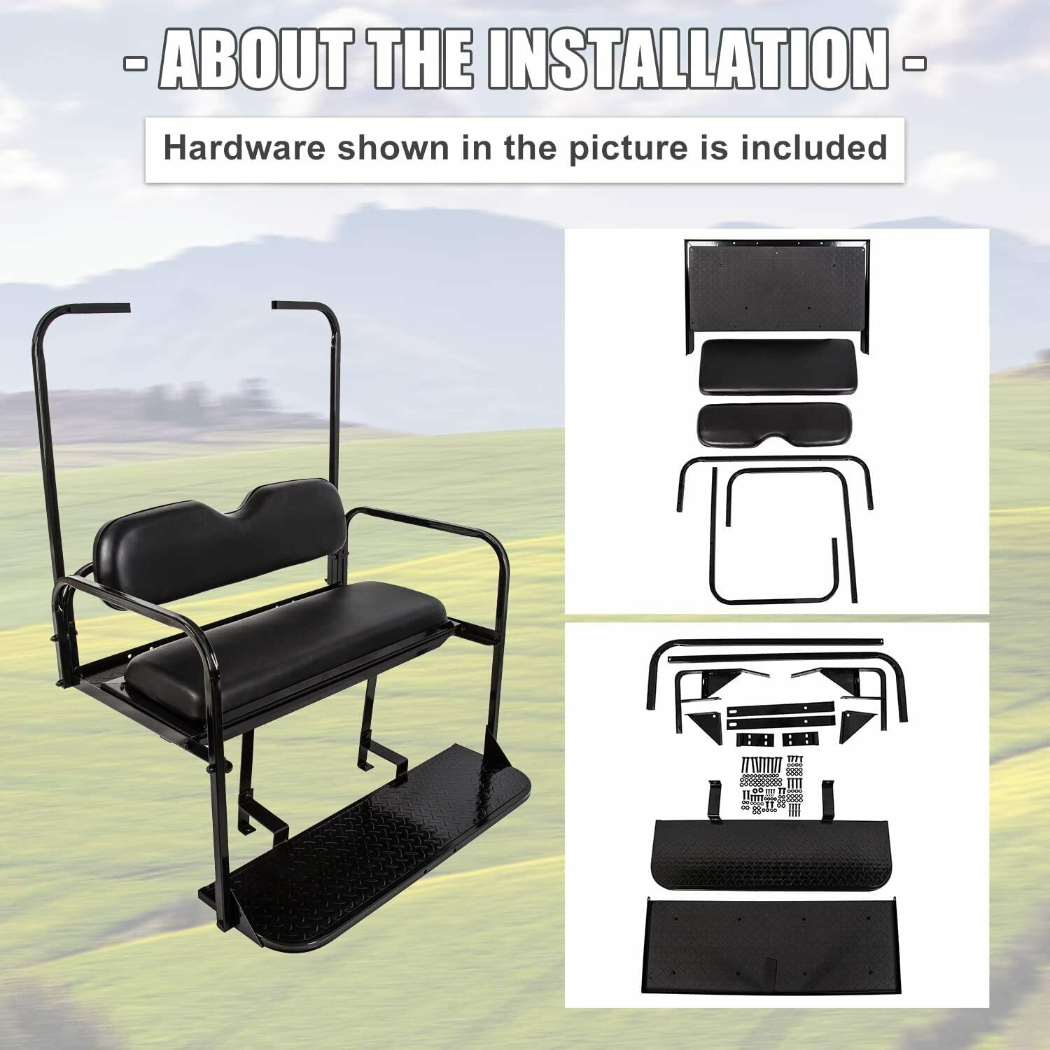 Fit EZGO TXT Golf Cart 1995+ Flip Folding Rear Back Seat with Roof Support Black